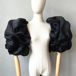 Chic Black Ruffled Shoulder Wrap